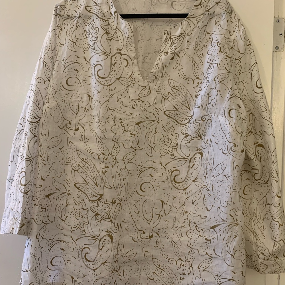 Source Unknown Cream Tunic with Tan Paisley Floral Design
